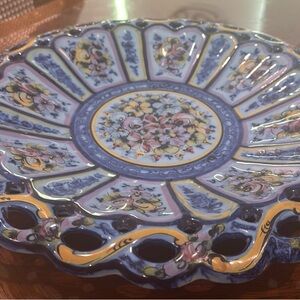 Vintage Floral Blue and Yellow Decorative Plate